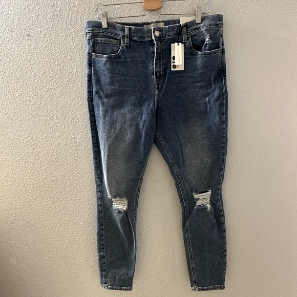 TOPSHOP High Waist Ankle Grazer Ripped Knee Skinny Moto Jamie Jeans Size 14 NWT - Picture 4 of 8